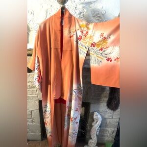 New 100%Silk Peach Kimono with Floral Design custom made in Japan